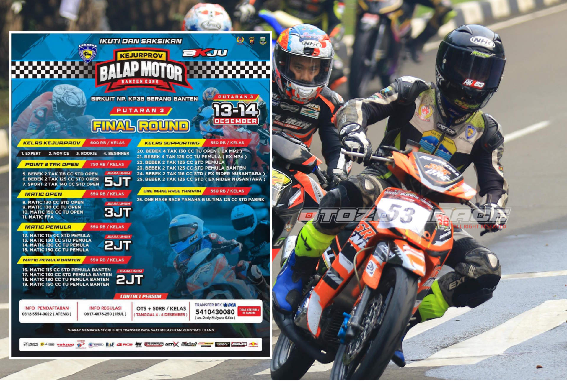 Final Round Kejurprov Balap Motor Banten 2025 Siap Panaskan Sirkuit KP3B Serang 13-14 Desember.