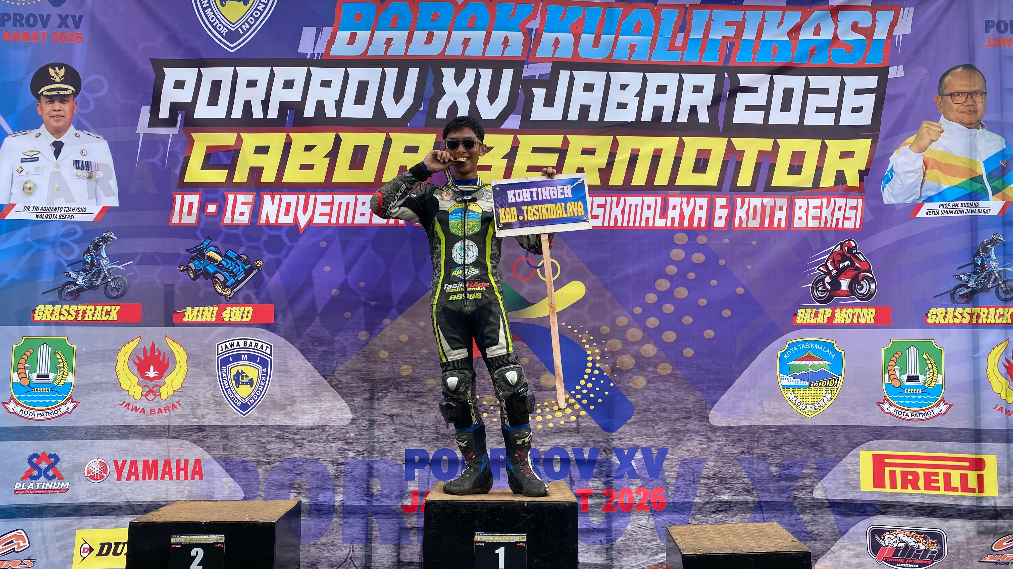 KONTINGEN CABOR BALAP MOTOR KAB. TASIKMALAYA, BAWA PULANG EMAS LEWAT SYAHRUL RIZQON